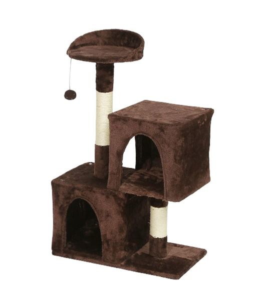 Multilevel Plush Double Condos Wooden Cat Tree Climbing Scratching Post