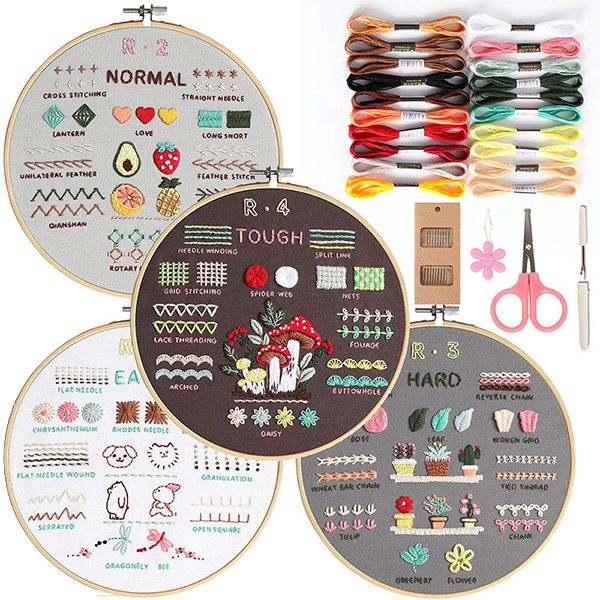 Embroidery Kit for Beginners, 4 Stages to Learn 40 Stitches