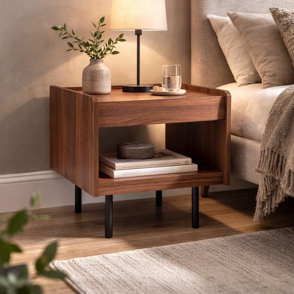 Bragg Denver Bedside Side Table, Walnut &amp; Black