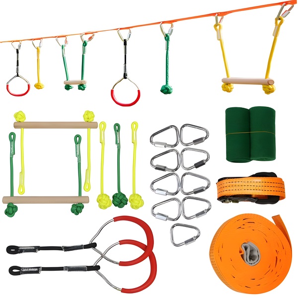 Slackline Monkey Bar Kit Kids Outdoor Tree Hanging Obstacles Line Set Game