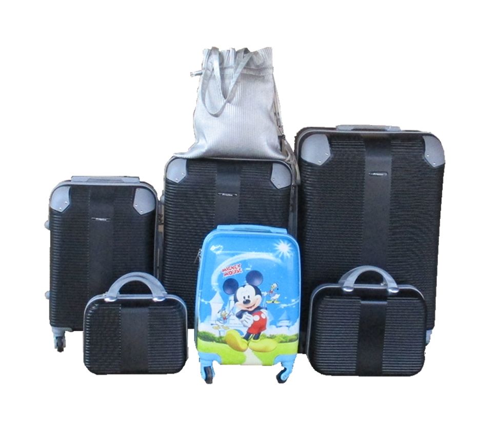 5-Piece ABS Luggage Set with Mickey Mouse Kids Case and Ladies' Bag - Black