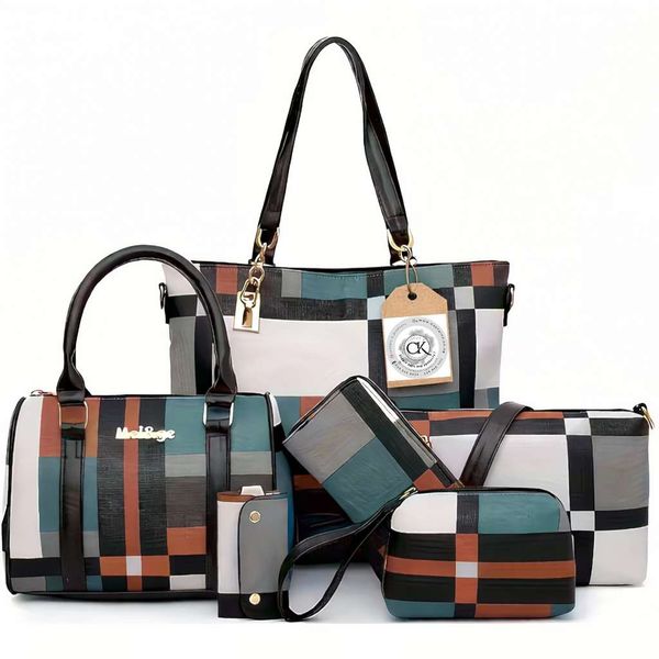 Captain-K-6PCS-Leather Womens Handbags-Tote Shoulder Purses Bags