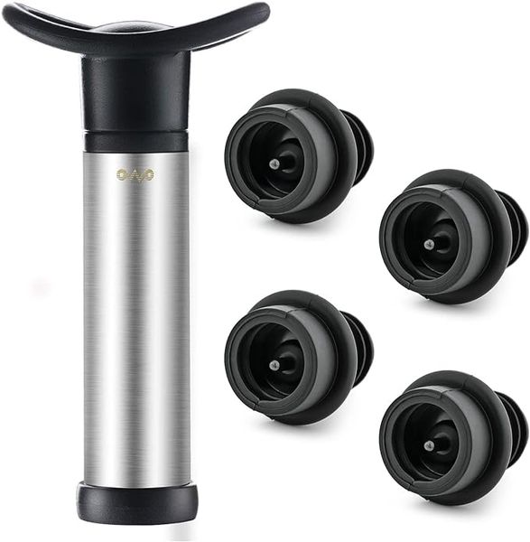 Wine Aacuum Pump With 6 Stoppers, Stainless Steel Construction