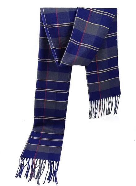 Men's Checked Scarf Cashmere with Tassels - Blue/Grey