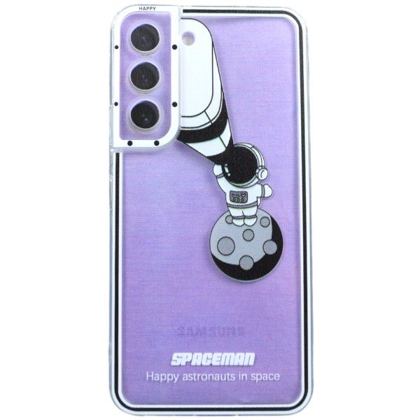 Cartoon Astronaut On The Moon Phone Case For Samsung S22 - Transparent
