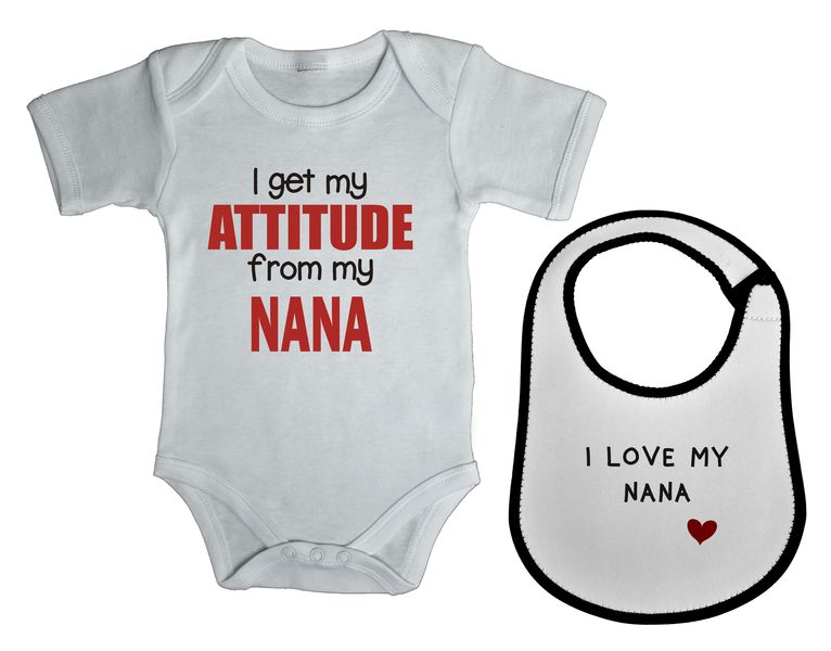 I get my attitude from my Nana baby grow &amp; bib combo