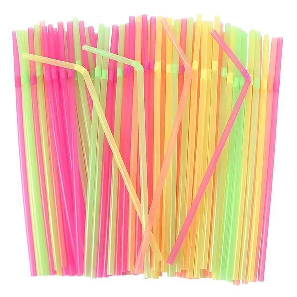 QYNIAL Flexible Disposable Plastic Straws, Colorful Bendy Straws, 200 Pack