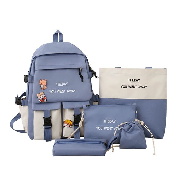 5-Piece Aesthetic School Bags Cute Backpack Set