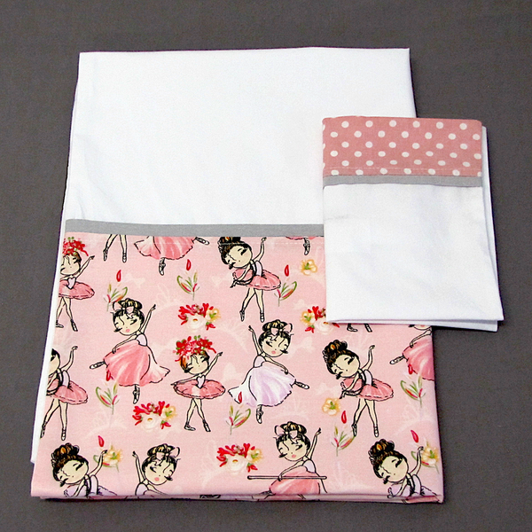 2 Piece Cot Duvet &amp; Pillow Cover Set / Blush Ballerina