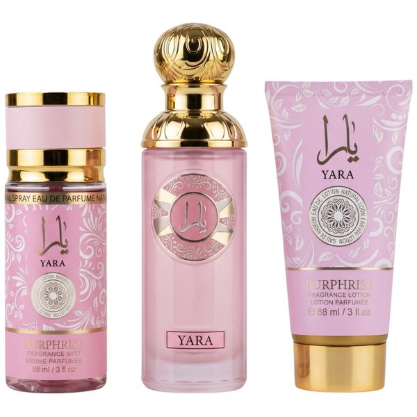 3 Pieces Burphrise Pink Yara Eau de Parfum Fragranced Mist Body Lotion