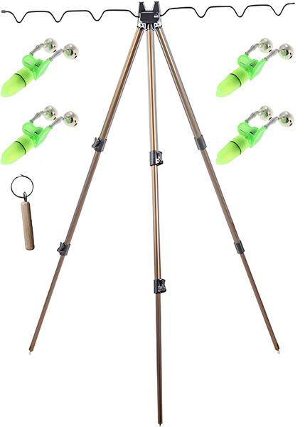 Fishing Rod Tripod Stand Bell Alarms &amp; Rod Ring Adjustable &amp; Portable