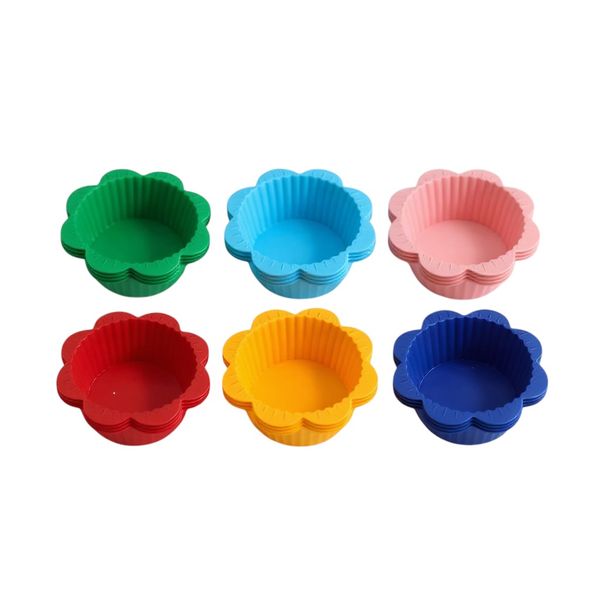 6-Piece Reusable Flower Silicone Cupcake Baking Molds - Multicolor