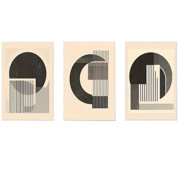 Canvas-Art-3 Pieces Modern Geometric Mid Century Vertical Lines Wall Art