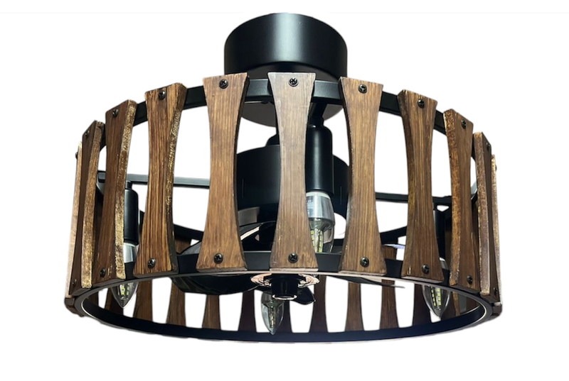 Industrial Wood and Metal Black Caged Ceiling Fan with Remote
