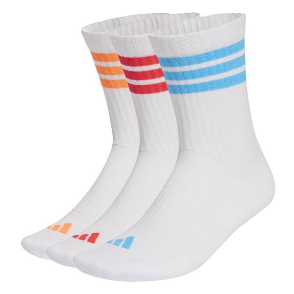 adidas 3-Stripes Cushioned Sportswear Crew Socks - 3 Pair - White/Orange