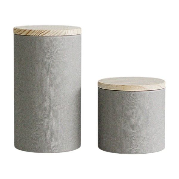 2 Pack Elegant Wooden-Lid Tea Canister Set