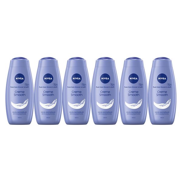 NIVEA Creme Smooth Shower Cream Body Wash with Natural Shea Butter, 6x500ml