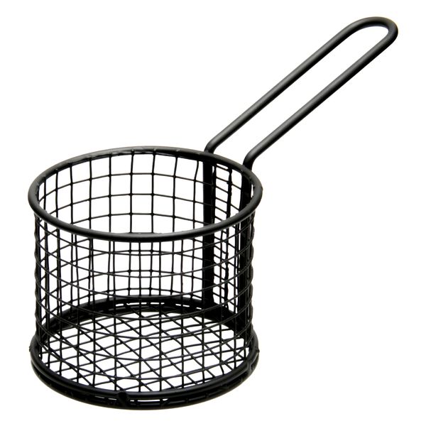 Regent Chip Server Round Wire Basket with Handle Pc Black, (100mm Dia)