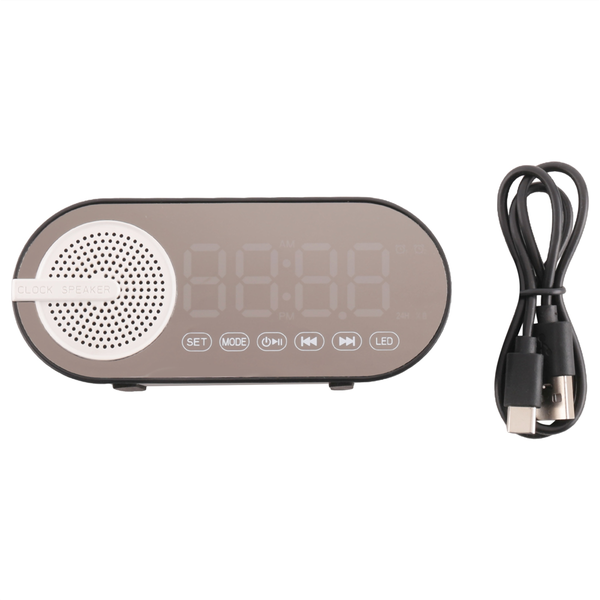 Portable Bluetooth Speaker with Digital Clock with Night Light, Black