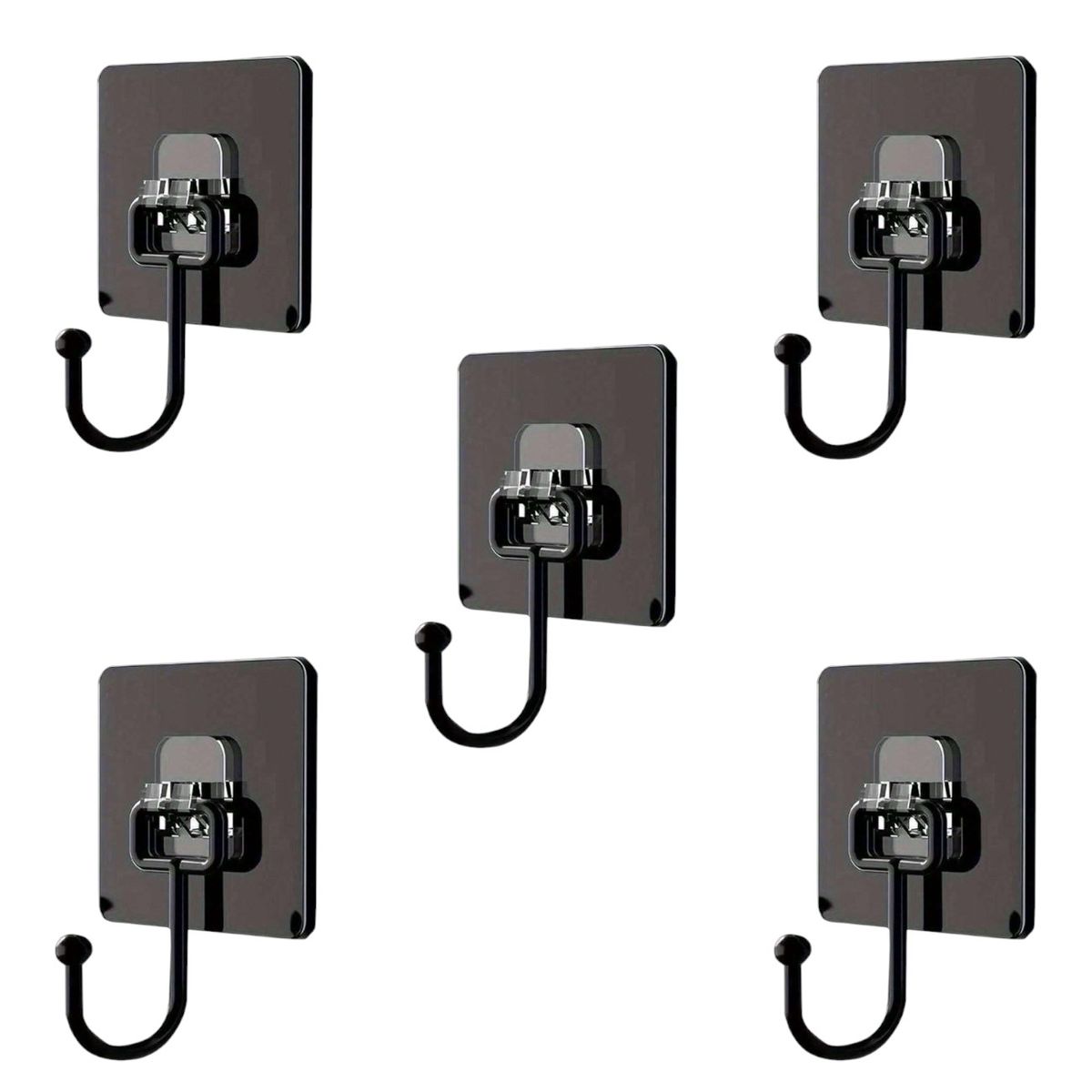Adhesive Wall-Mounted Hooks Set - Black