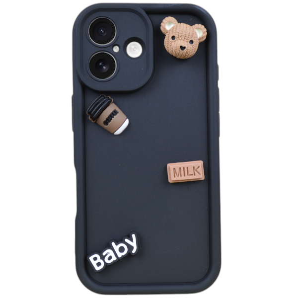 3D Bear Embellishment Phone Case Compatible With iPhone 16 Pro Max - Brown