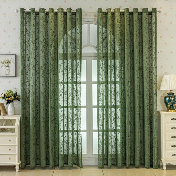 Sage Green Lace Sheer Curtains,Farmhouse Jacquard Grommet Window Curtain