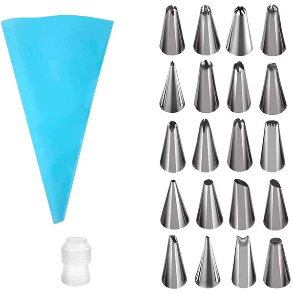 26 Pieces Cake Decorating Nozzle Set &amp; Reusable Piping Bag