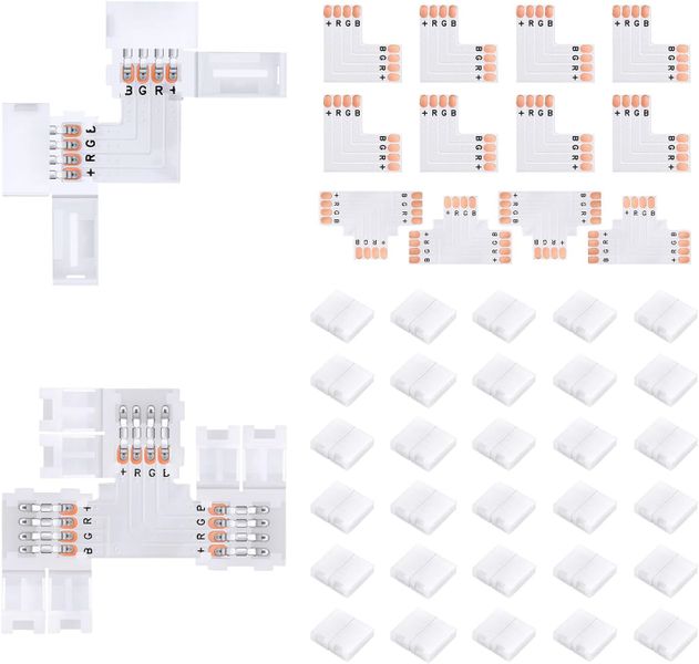 42Piece 4-Pin LED Strip Connectors Kit - for 10mm Wide 5050 RGB LED Strip