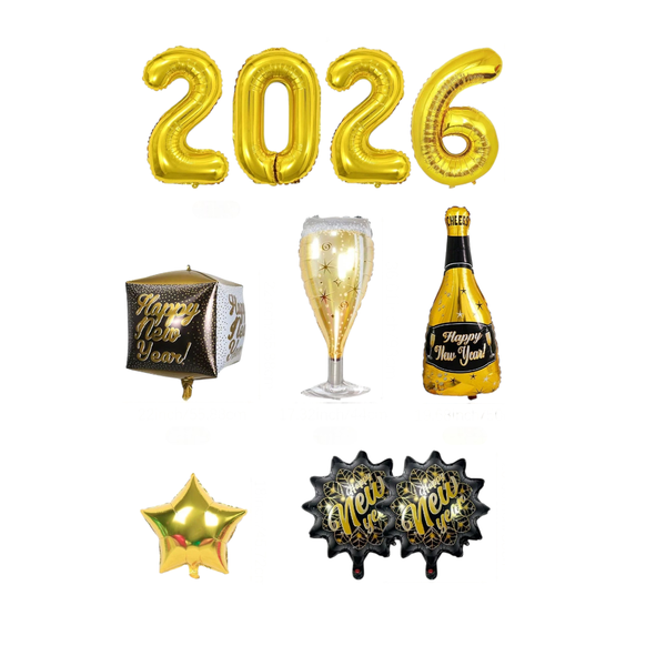 10 Piece - New Year Foil Balloon Party Set - Multicolor