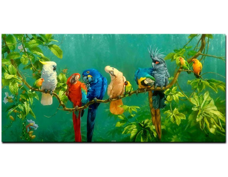 Canvas Art Modern Abstract Paint - Colorful Parrot Family