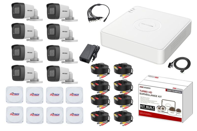 Hikvision 8CH 2MP CCTV Kit with Ready-Made Cables &amp; Zatech Junction Boxes