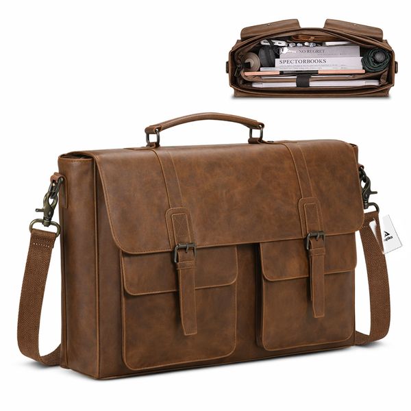 Topika Messenger Bag PU Leather Briefcase 15.6' Laptop Shoulder Bag for Men