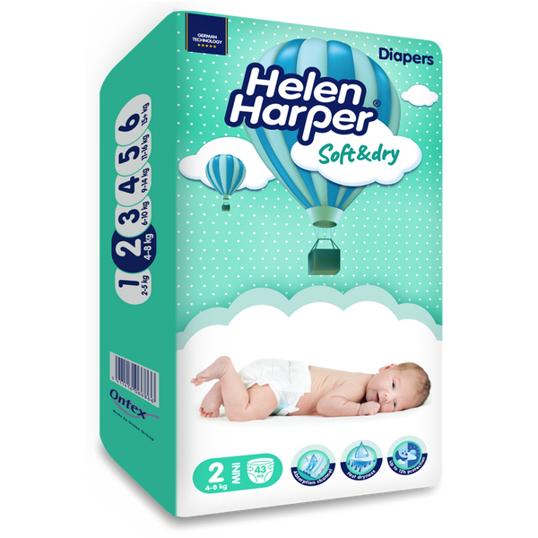 Helen Harper Soft and Dry Baby Nappies Mini 4-8 kg+ With 43 Pieces