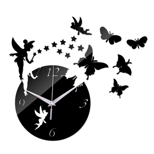 Modern 3D Acrylic DIY Mirror Wall Clock with Wall Stickers - Black