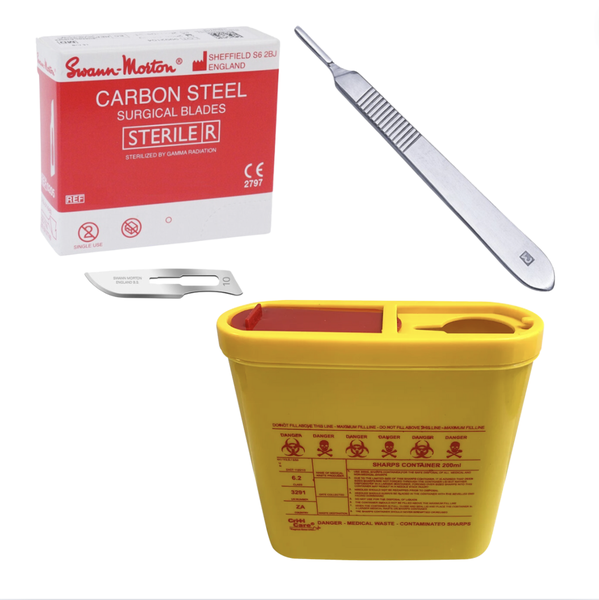 Swann-Morton No.10 Blades, Scalpel Handle No.3 &amp; Sharps Box
