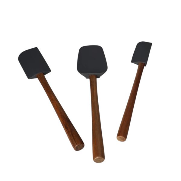 Essential 3 Piece Food Grade Silicone Baking Tool Set With Wooden Handles