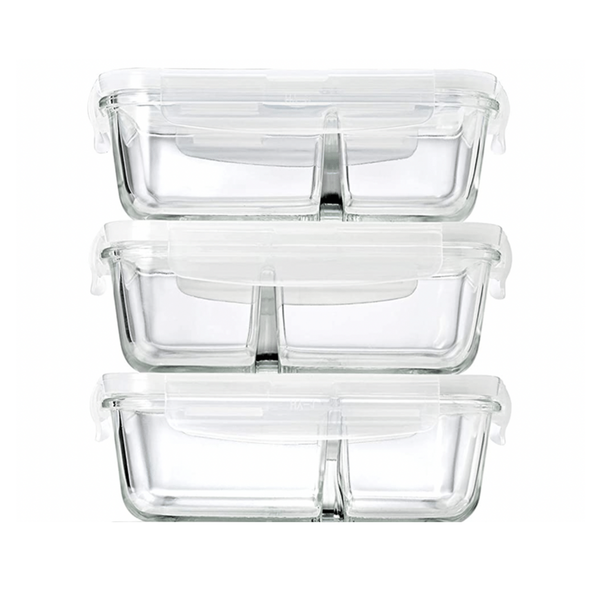 Leak-Proof Glass Food Storage Containers with Divider - 2 Pack