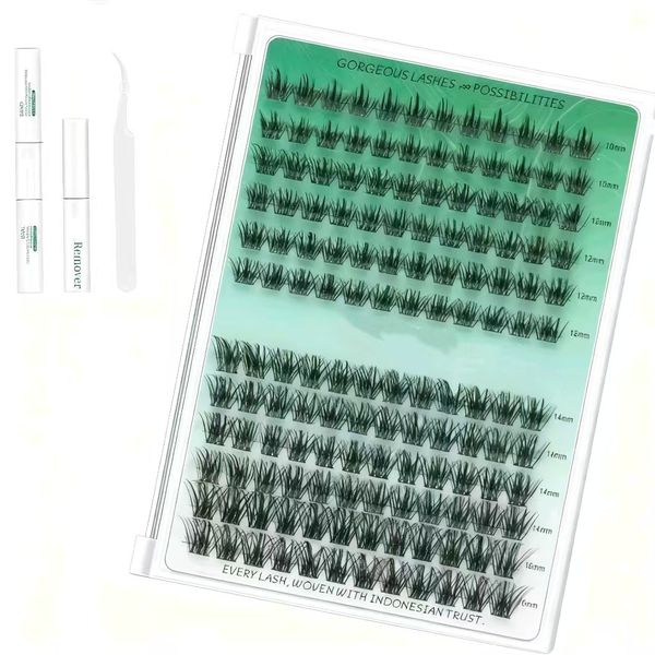 DIY 144 Pieces Thin Eyelash Clusters, 10-16mm Natural Eyelash Extension Kit