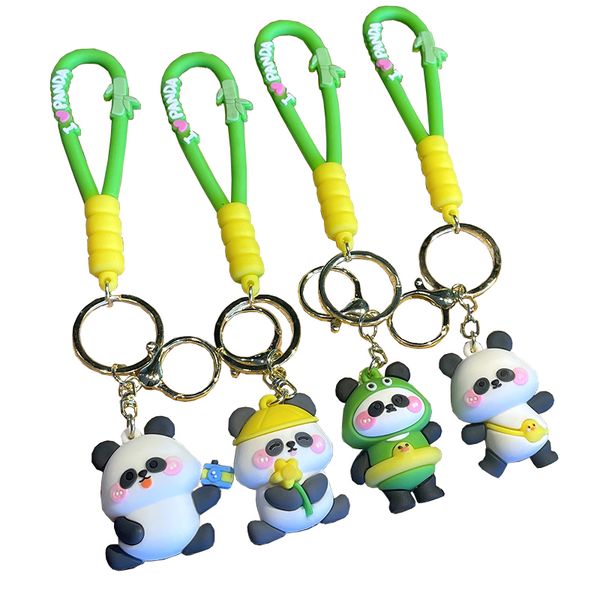 Cute Panda Keychain Set with PVC Cartoon Pendants &amp; Stainless Steel Rings