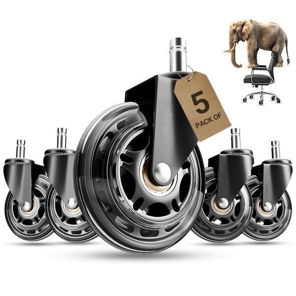 Office Chair Caster Wheels, Quiet,Universal Fit 3" Heavy-Duty Chair Casters