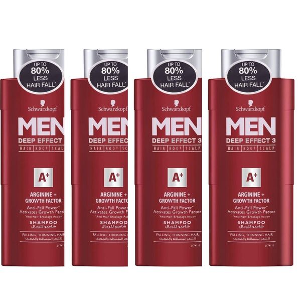 Schwarzkopf Men Deep Effect 3 Arginine + Growth Factor Shampoo - (4x250ml)