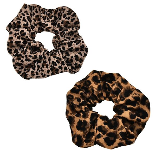 2 PCS Women Leopard Ponytail Holders High Stretch Hair Scrunchies Set