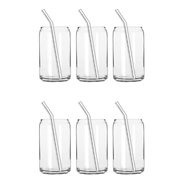 Can-Shaped Glass With Straws - 470ml - 6 Pack