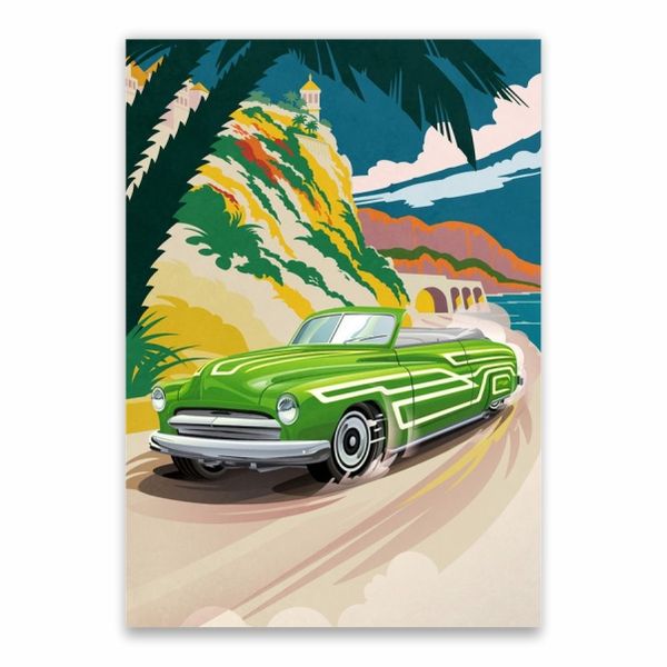 Vintage Green Car Poster - A1