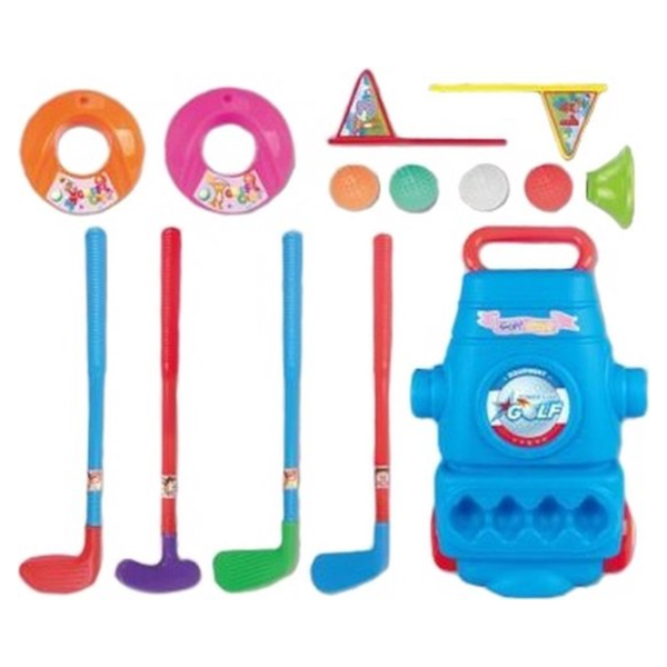 Kids' Portable Rack on Wheels Mini Golf Kit Toy - 14 Piece