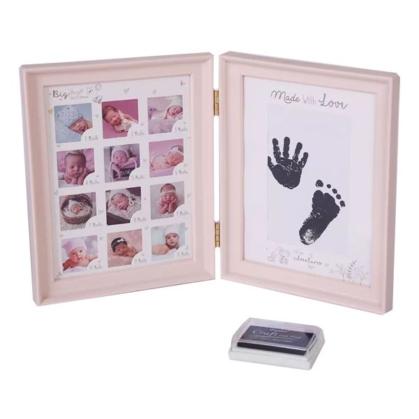 Pink Baby Milestone Photo Frame Handprint Footprint Stamp Memory Keepsake