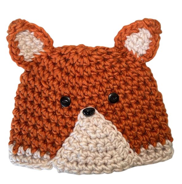 Crochet Beanie, Burnt Orange Fox