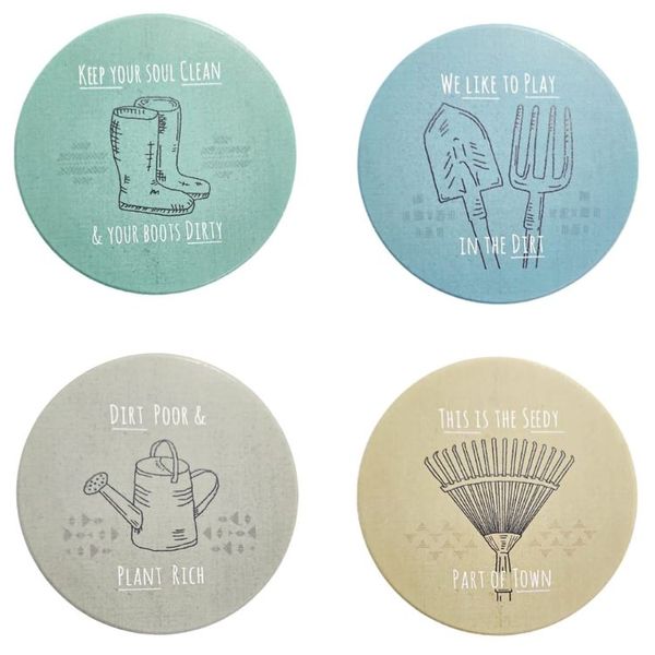 Garden-Themed Ceramic Coasters with Acrylic Holder - UG's - 4-Piece