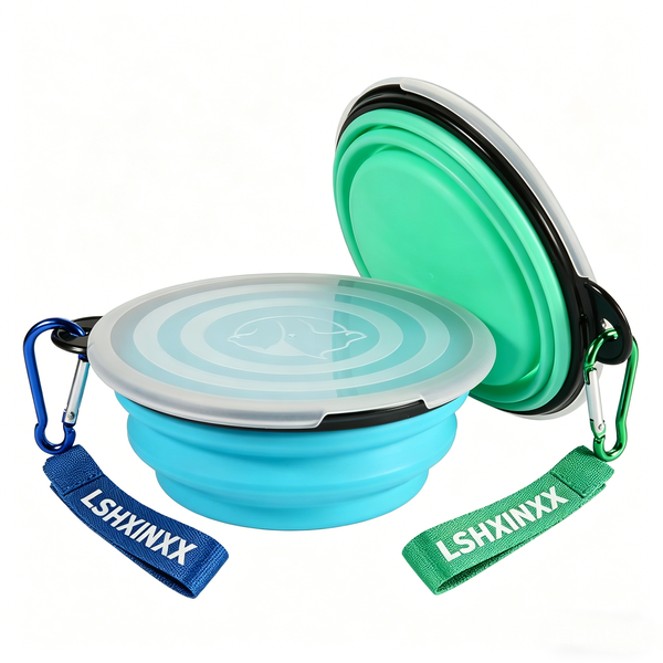 Collapsible Bowl with Cover Lids,2 Pack Dog Travel Bowls Portable Foldable