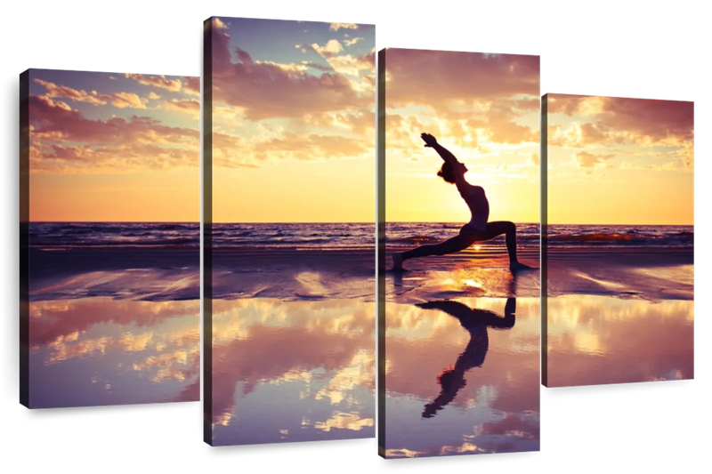 Canvas Art - Yoga Sunset 4 Piece Canvas Wall Art For Living Bedroom Decor